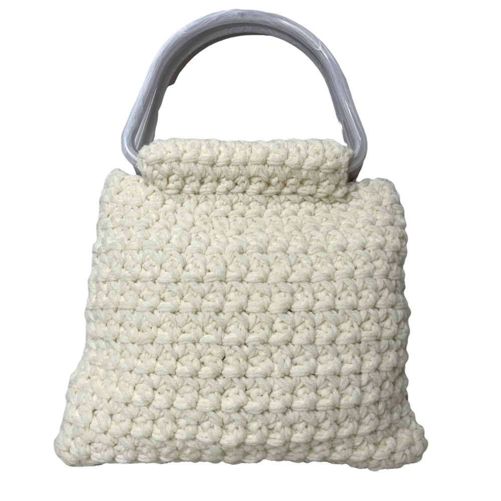 Vtg Crochet Double Handle Handbag Clutch Handmade Boho Purse